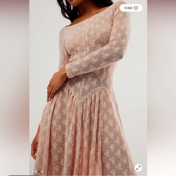 Free People Boho NWT Dial For Drama Dusty Rose Lace Midi Slip Dress | Size Med - Picture 3 of 12